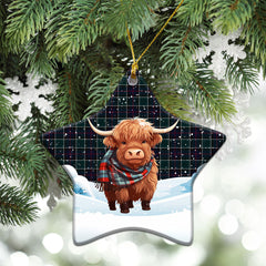 Leslie Hunting Modern Tartan Christmas Ceramic Ornament - Highland Cows Snow Style