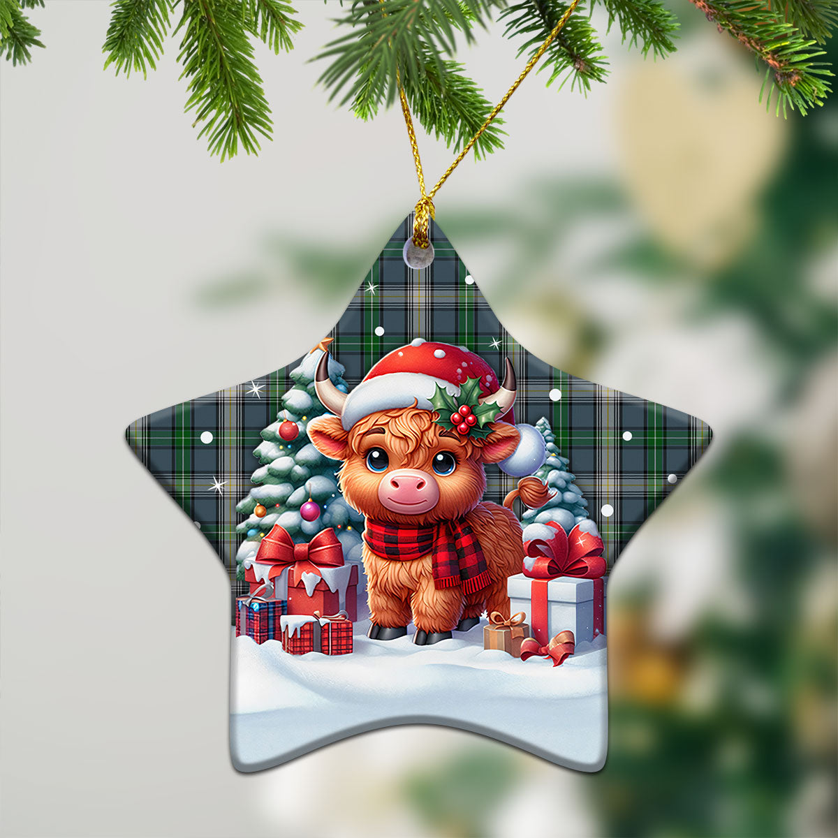 MacDowall Tartan Christmas Ceramic Ornament - Highland Cow Winter Style