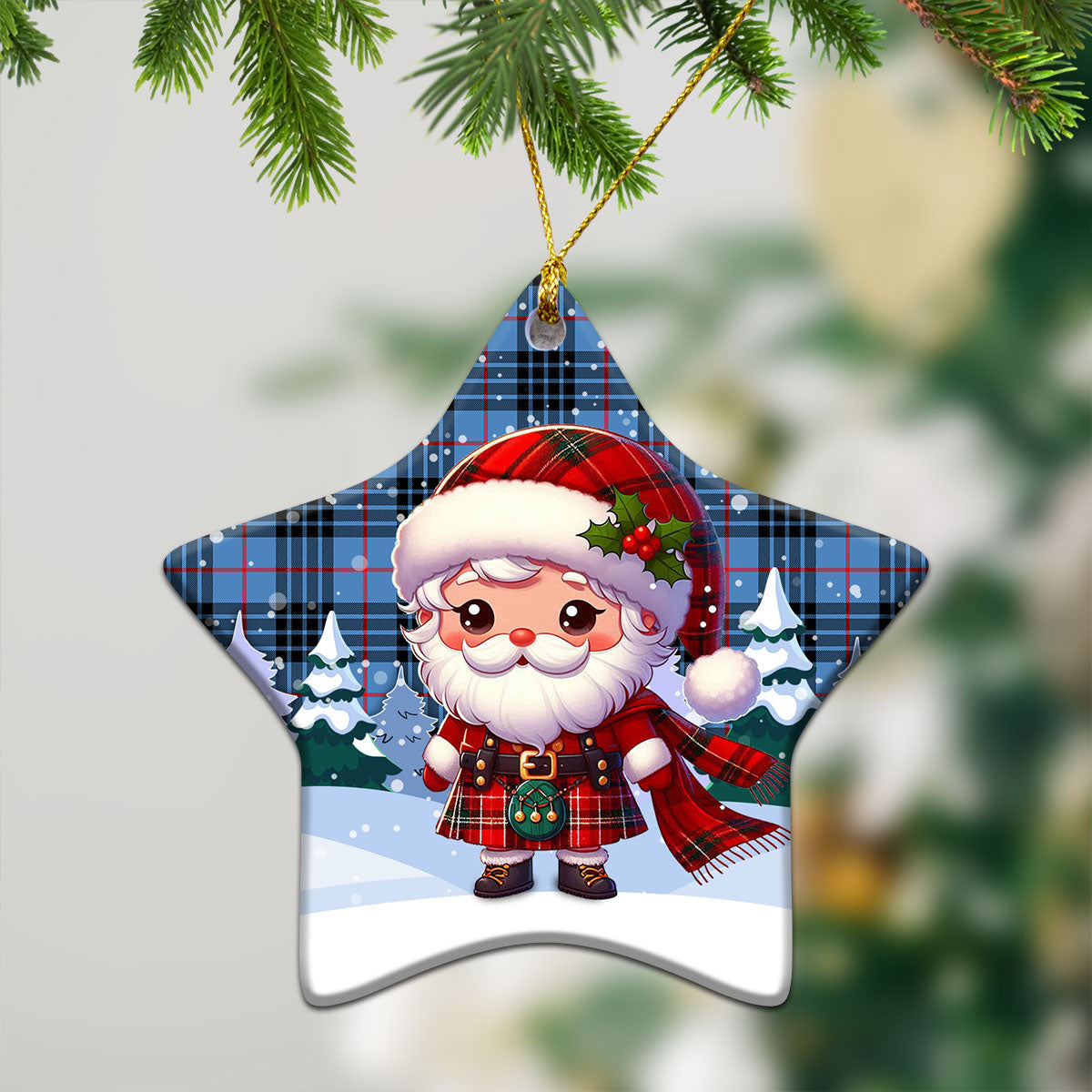 MacKay Blue Tartan Christmas Ceramic Ornament - Santa Claus In Kilt Style