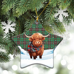 MacKinnon Hunting Ancient Tartan Christmas Ceramic Ornament - Highland Cows Snow Style