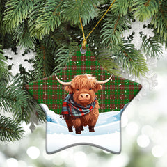 MacKinnon Hunting Modern Tartan Christmas Ceramic Ornament - Highland Cows Snow Style