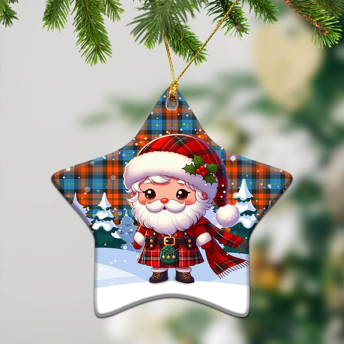 MacLachlan Ancient Tartan Christmas Ceramic Ornament - Santa Claus In Kilt Style