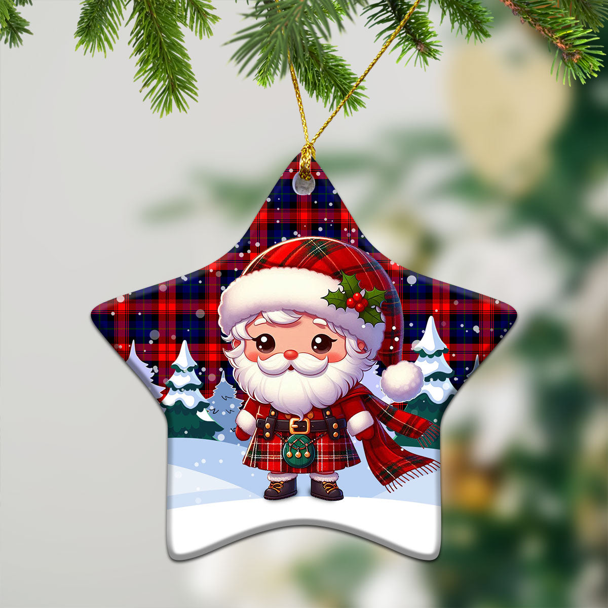 MacLachlan Modern Tartan Christmas Ceramic Ornament - Santa Claus In Kilt Style