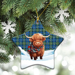 MacLeod of Harris Ancient Tartan Christmas Ceramic Ornament - Highland Cows Snow Style