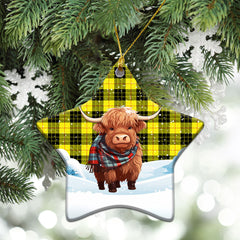 MacLeod of Lewis Modern Tartan Christmas Ceramic Ornament - Highland Cows Snow Style