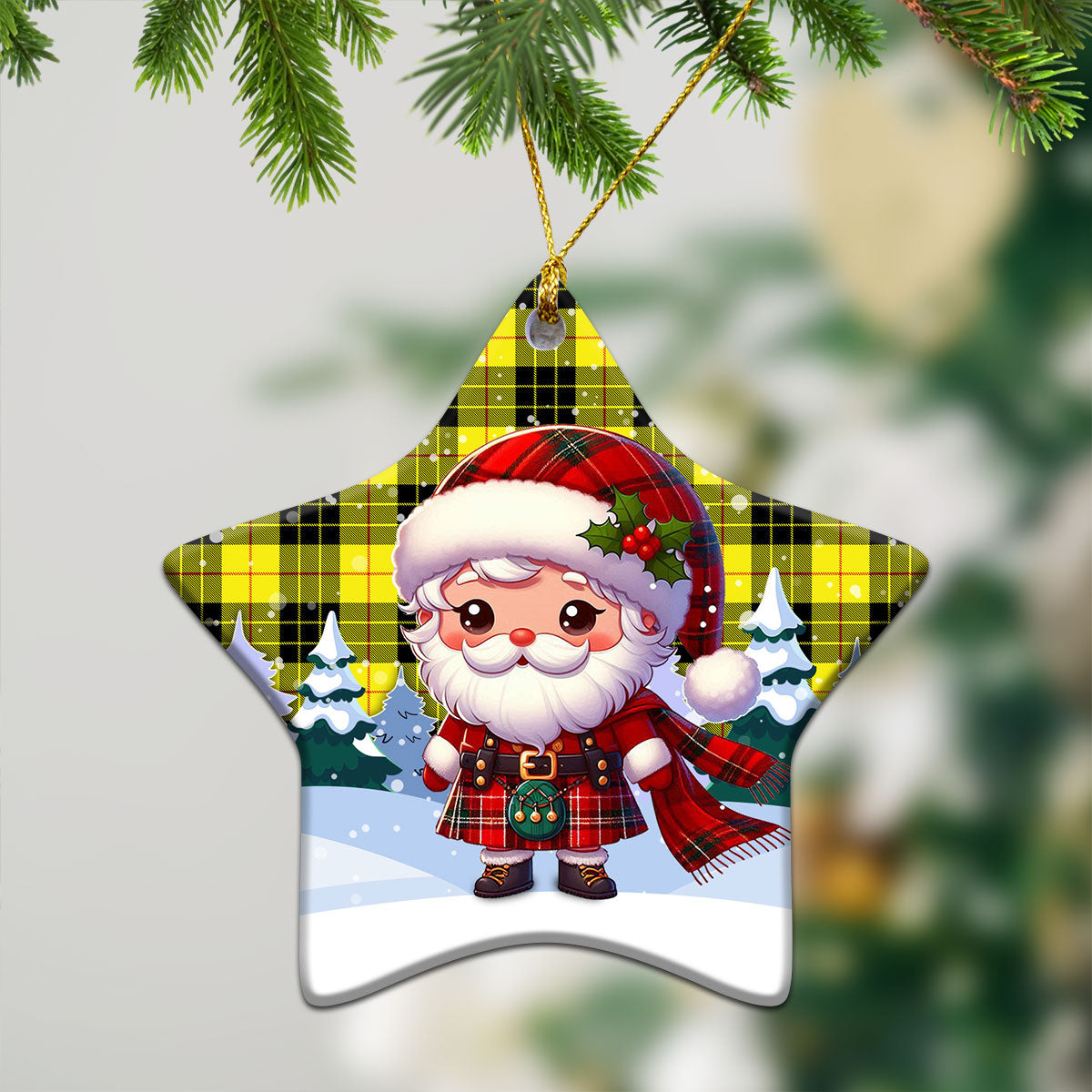 MacLeod of Lewis Modern Tartan Christmas Ceramic Ornament - Santa Claus In Kilt Style