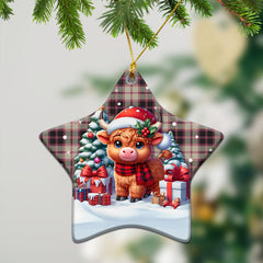 MacPherson Hunting Ancient Tartan Christmas Ceramic Ornament - Highland Cow Winter Style