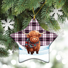 MacPherson Hunting Modern Tartan Christmas Ceramic Ornament - Highland Cows Snow Style