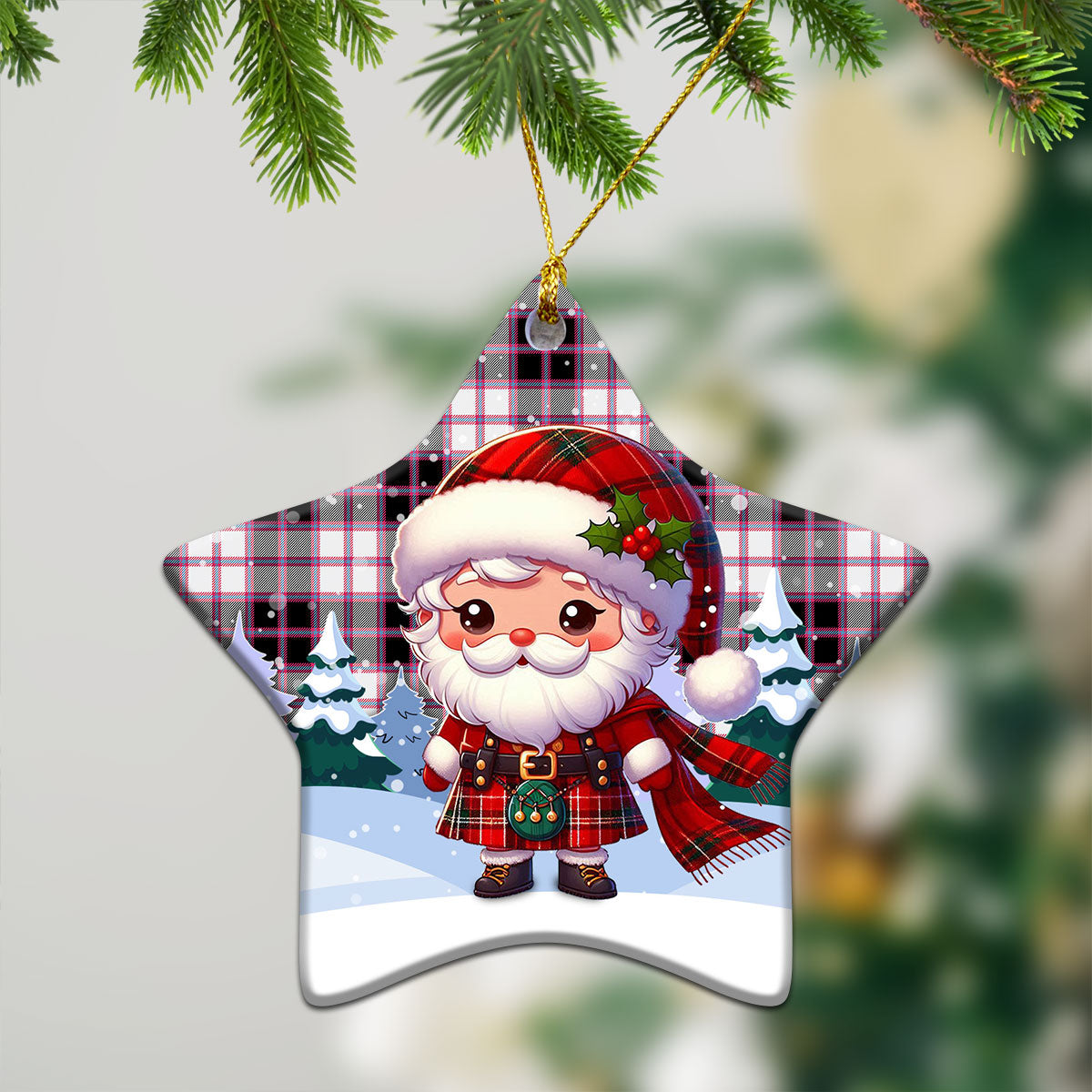 MacPherson Hunting Modern Tartan Christmas Ceramic Ornament - Santa Claus In Kilt Style