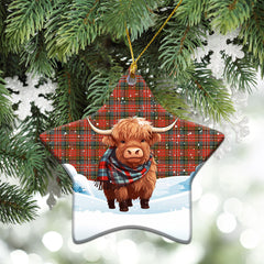 MacPherson Weathered Tartan Christmas Ceramic Ornament - Highland Cows Snow Style