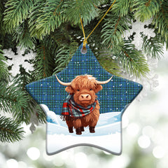 Matheson Hunting Ancient Tartan Christmas Ceramic Ornament - Highland Cows Snow Style