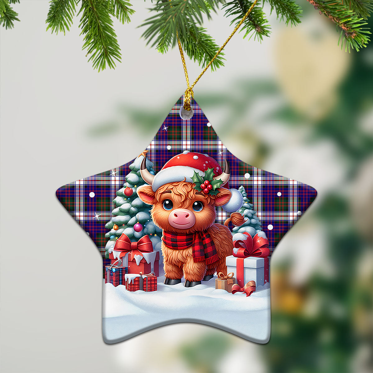 McDonald Dress Modern Tartan Christmas Ceramic Ornament - Highland Cow Winter Style