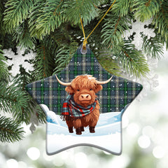 McDowall Tartan Christmas Ceramic Ornament - Highland Cows Snow Style