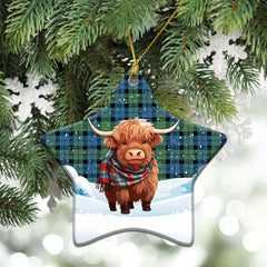 McEwan Ancient Tartan Christmas Ceramic Ornament - Highland Cows Snow Style