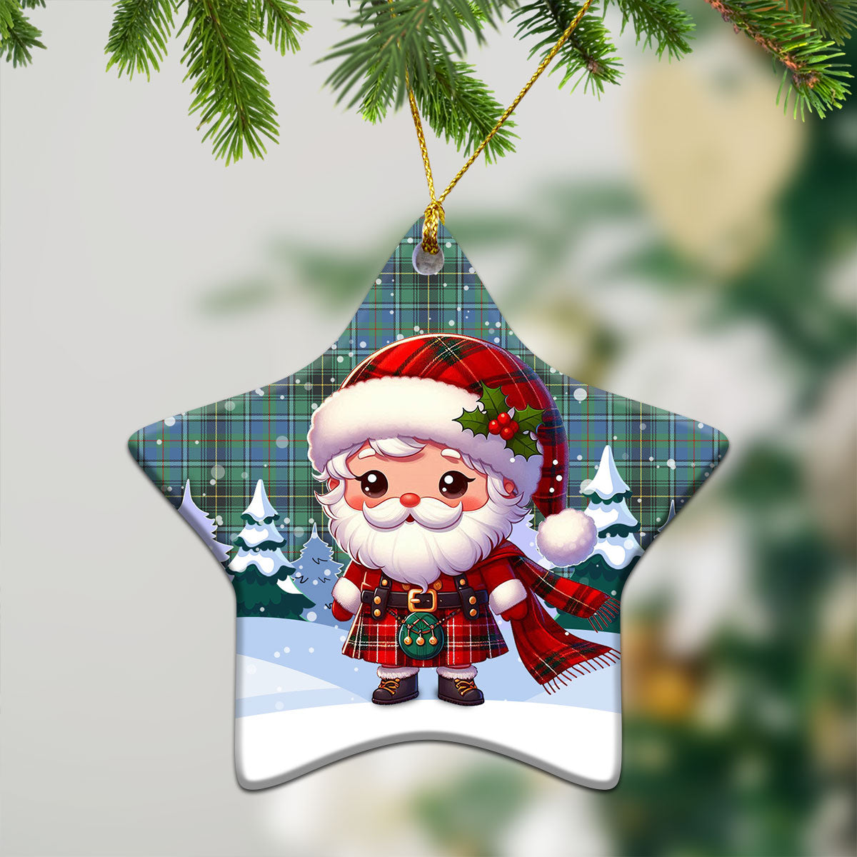 McInnes Ancient Tartan Christmas Ceramic Ornament - Santa Claus In Kilt Style