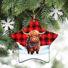 McIver Modern Tartan Christmas Ceramic Ornament - Highland Cows Snow Style