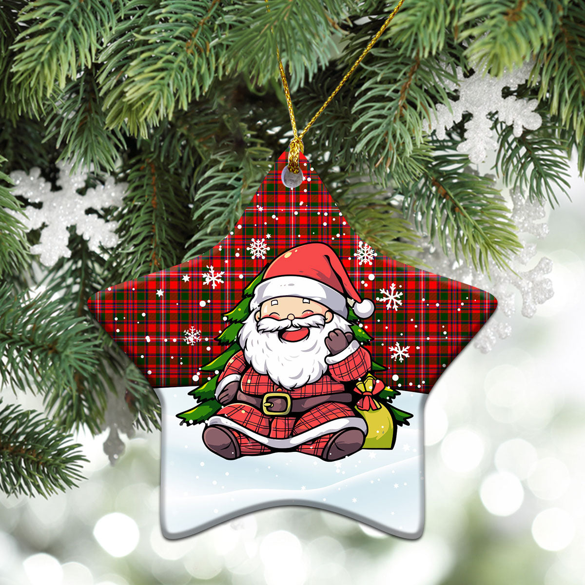 McKinnon Modern Tartan Christmas Ceramic Ornament - Scottish Santa Style