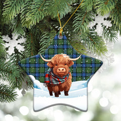 McLaren Ancient Tartan Christmas Ceramic Ornament - Highland Cows Snow Style