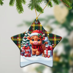 McMillan Old Modern Tartan Christmas Ceramic Ornament - Highland Cow Winter Style