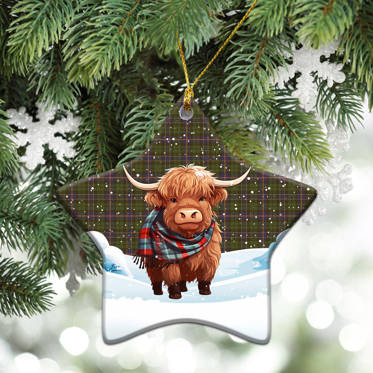 McVicker Tartan Christmas Ceramic Ornament - Highland Cows Snow Style