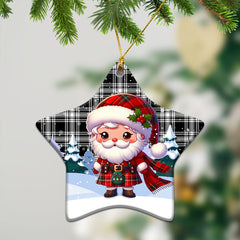 Menzies Black - White Modern Tartan Christmas Ceramic Ornament - Santa Claus In Kilt Style