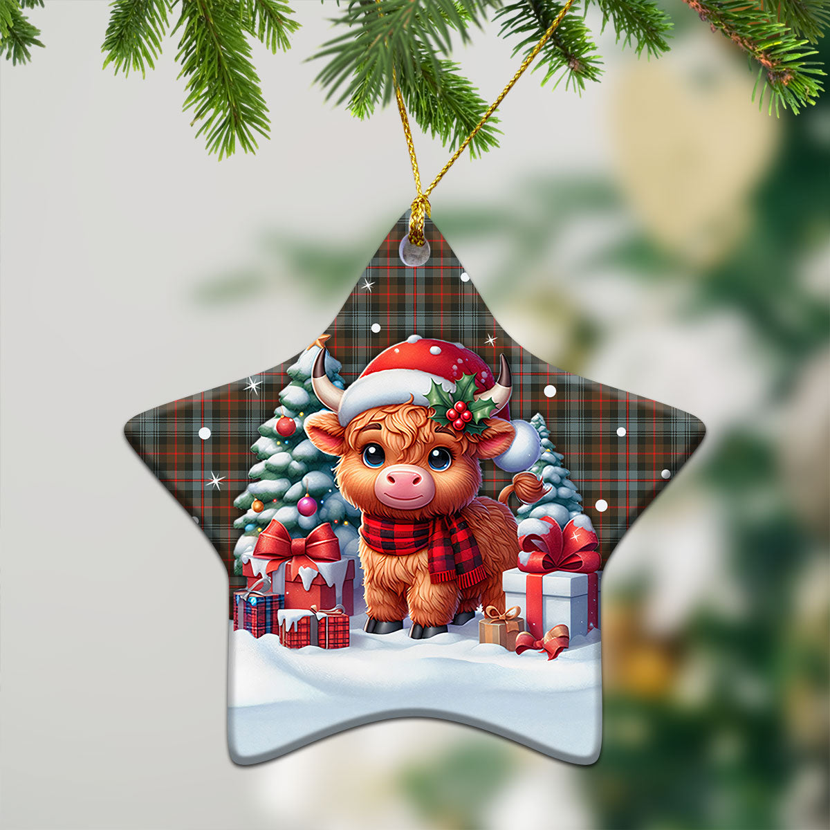 Murray of Atholl Weathered Tartan Christmas Ceramic Ornament - Highland Cow Winter Style