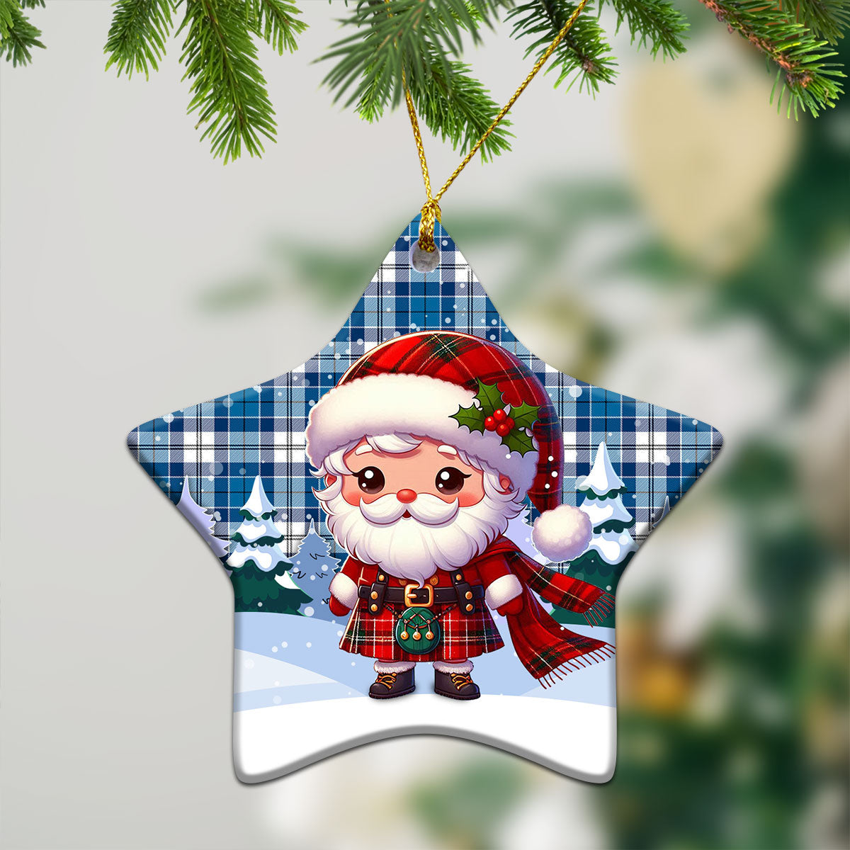 Roberton Tartan Christmas Ceramic Ornament - Santa Claus In Kilt Style