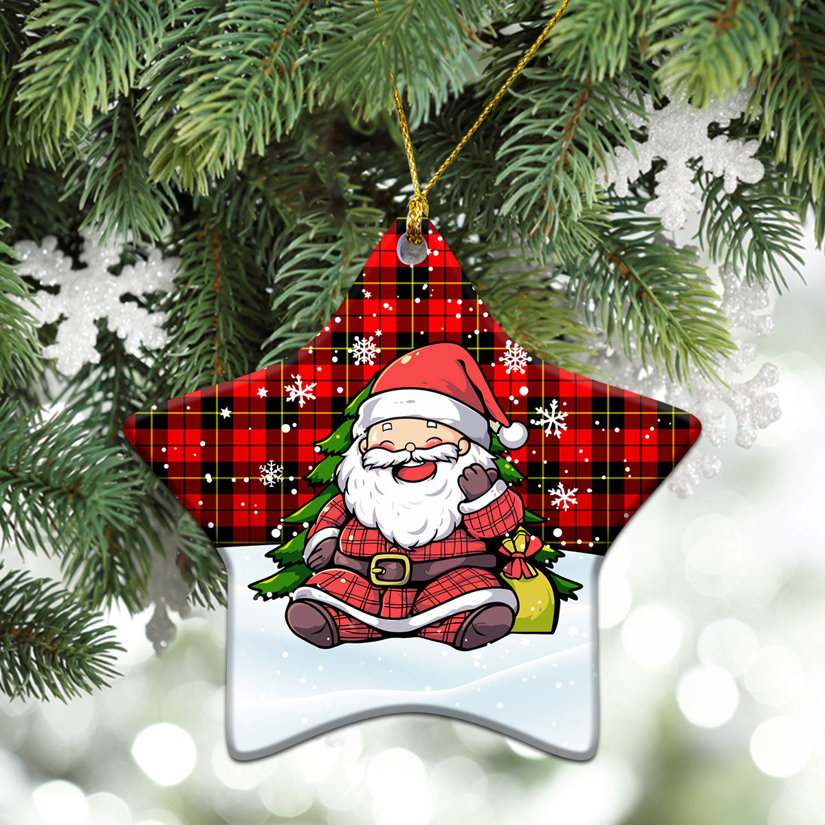 Wallace Hunting Red Tartan Christmas Ceramic Ornament - Scottish Santa Style