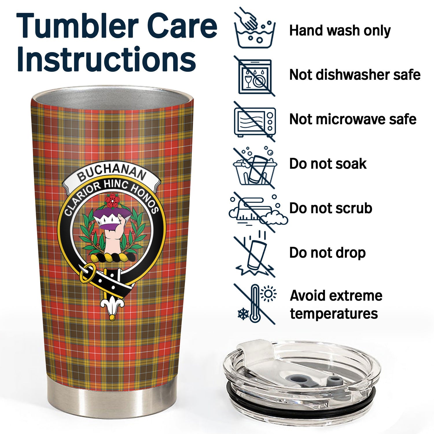 Buchanan Old Set Weathered Tartan Crest Tumbler