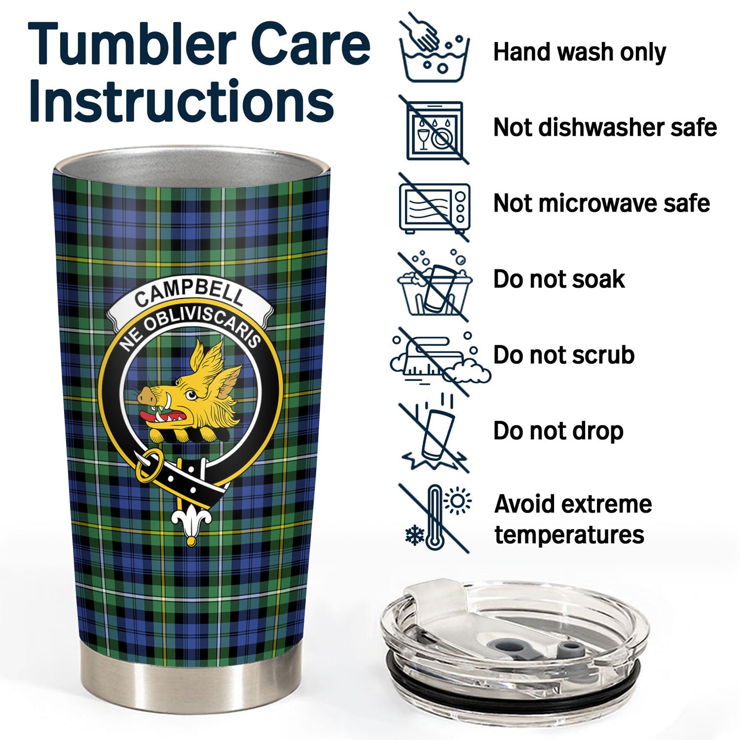 Campbell Argyll Ancient Tartan Crest Tumbler