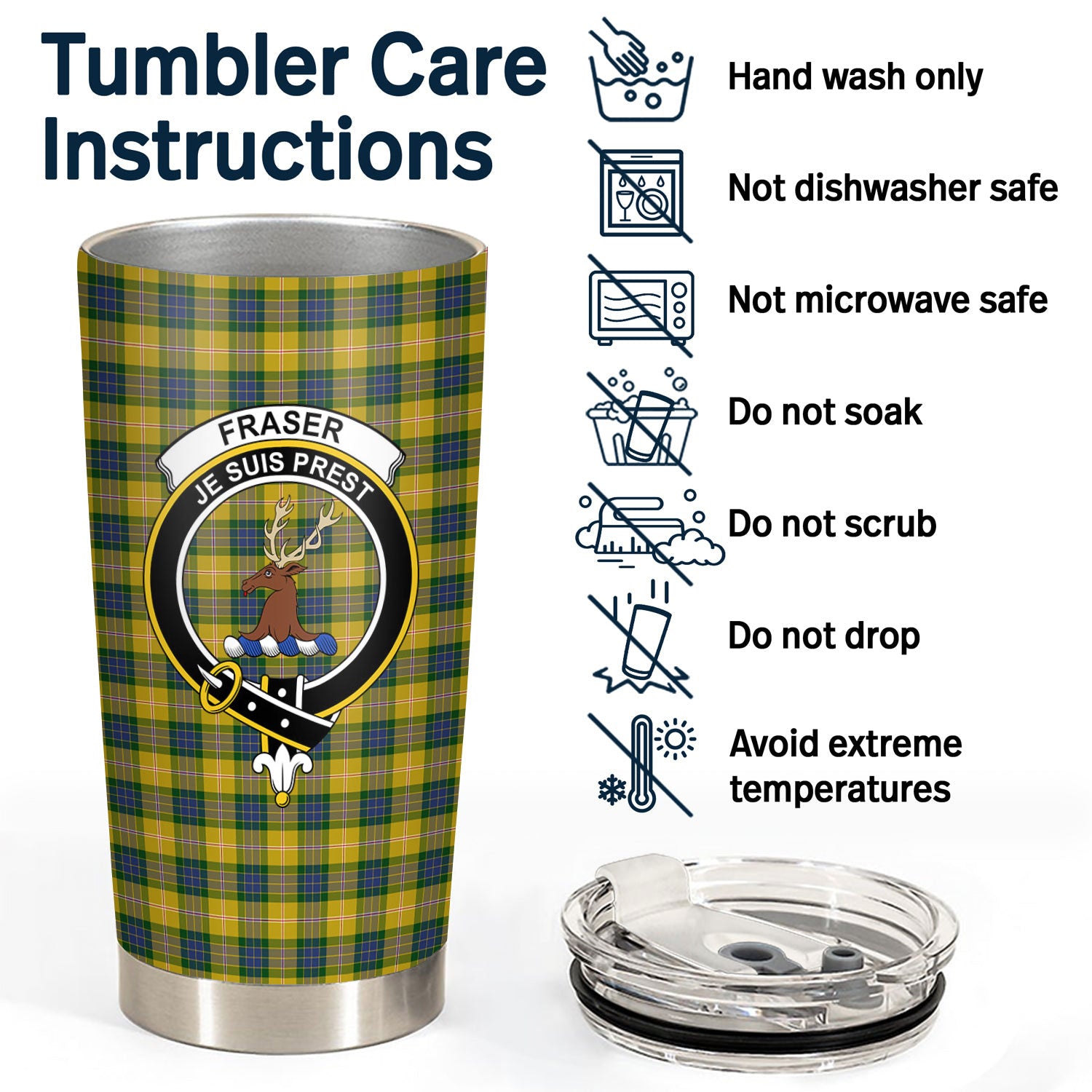 Fraser (of Lovat) Yellow Tartan Crest Tumbler