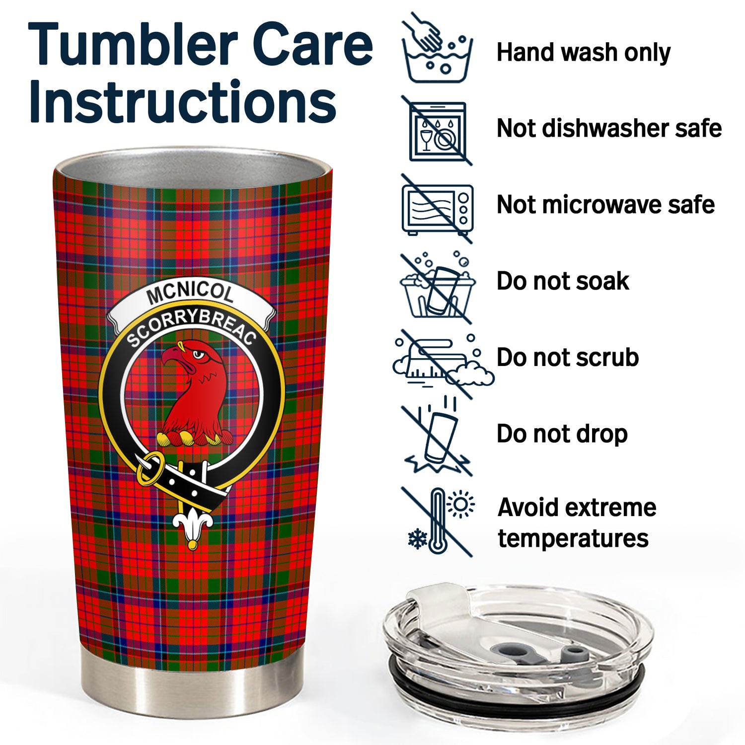 McNicol (of Scorrybreac) Tartan Crest Tumbler