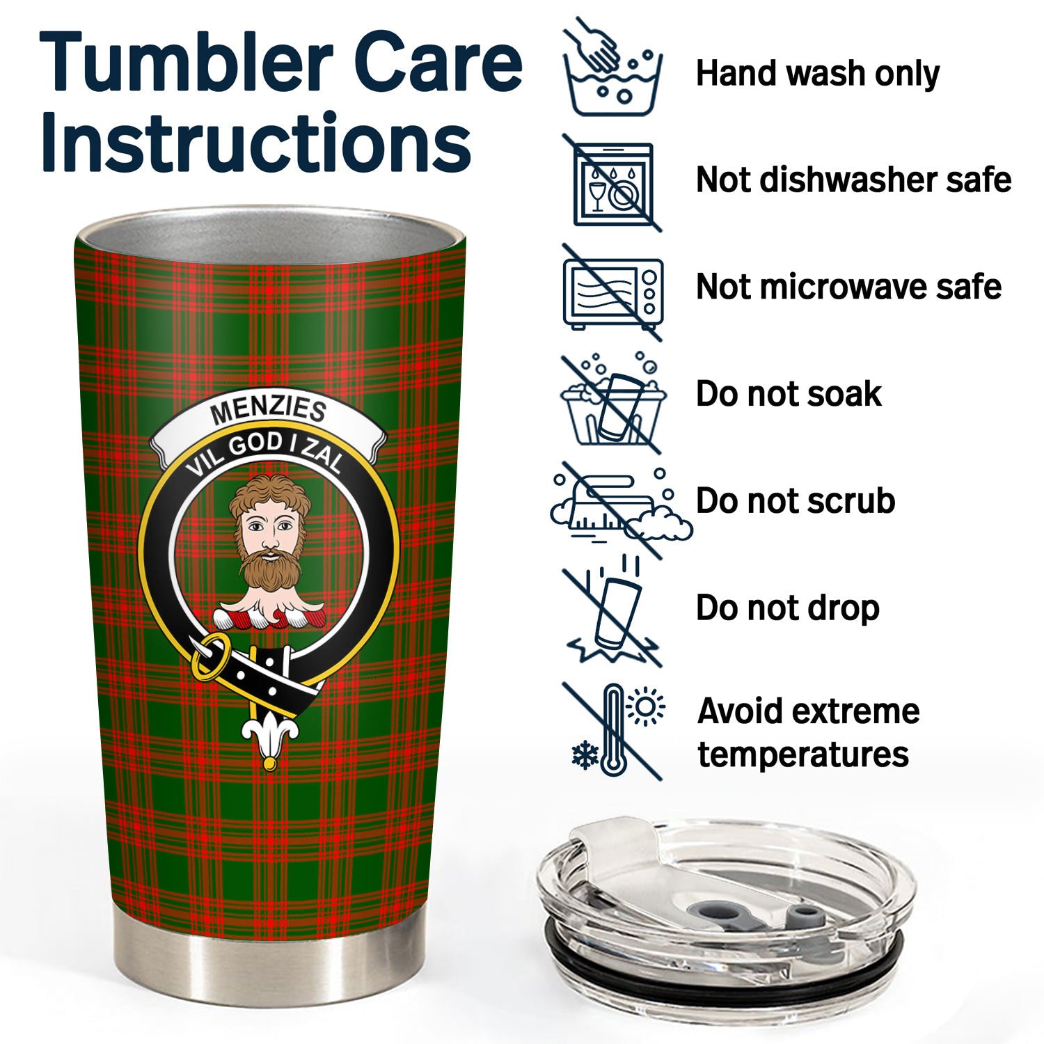 Menzies Green Modern Tartan Crest Tumbler