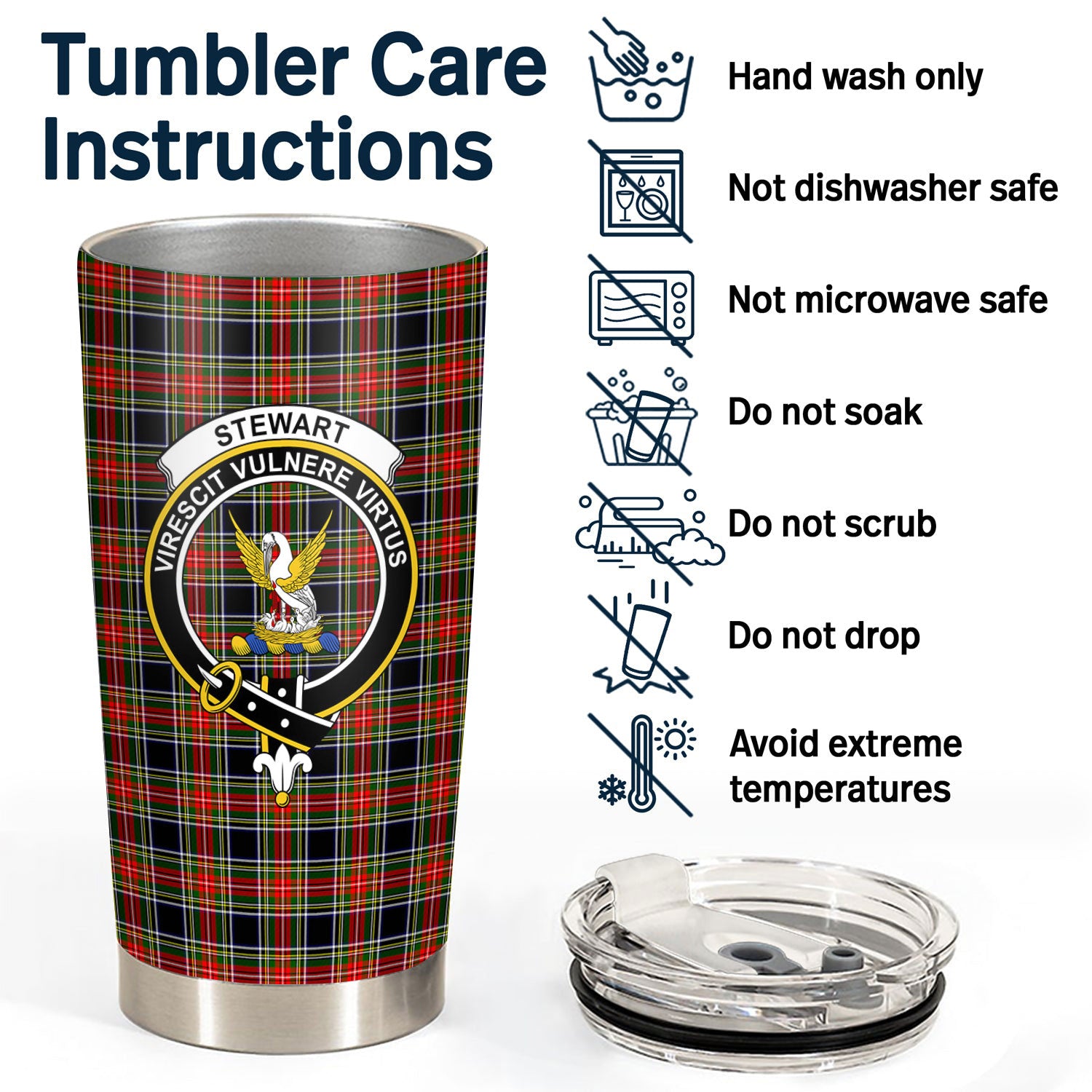 Stewart Black Tartan Crest Tumbler