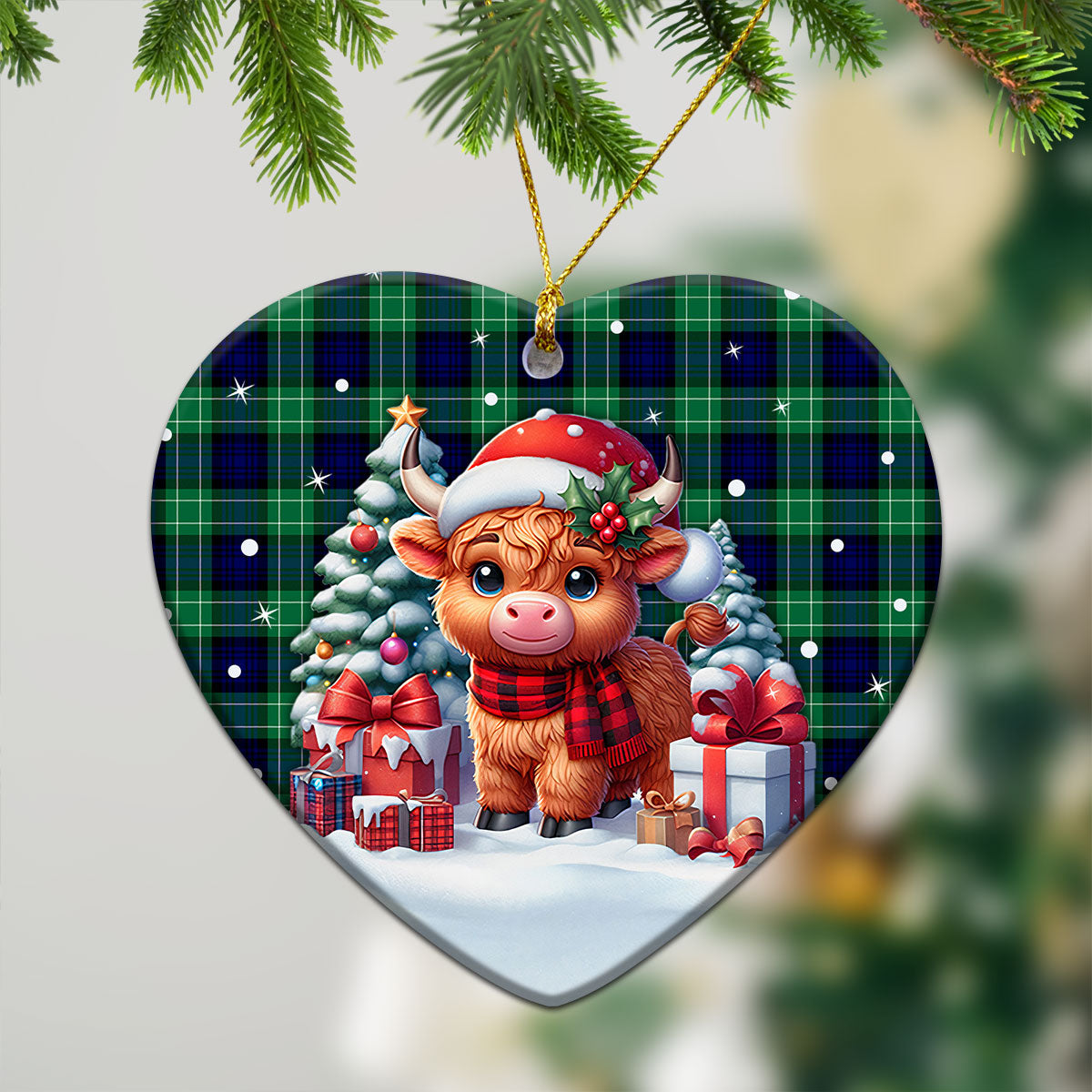 Abercrombie Tartan Christmas Ceramic Ornament - Highland Cow Winter Style