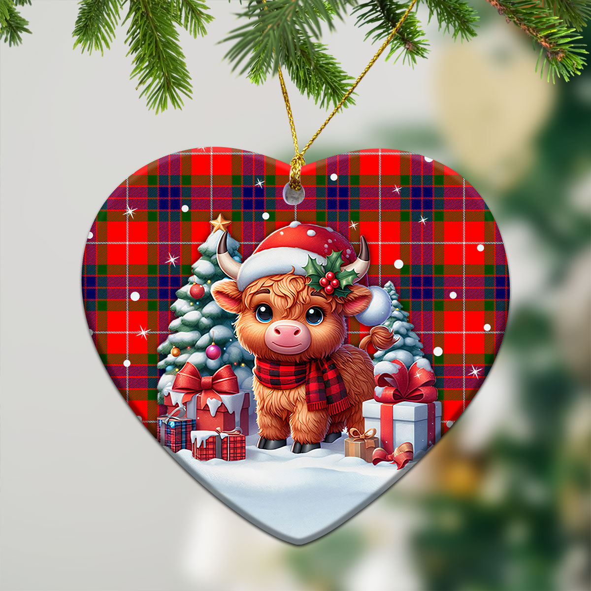 Abernathy Tartan Christmas Ceramic Ornament - Highland Cow Winter Style