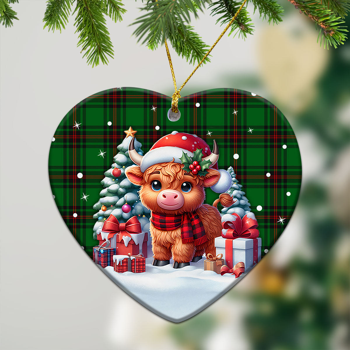 Anstruther Tartan Christmas Ceramic Ornament - Highland Cow Winter Style