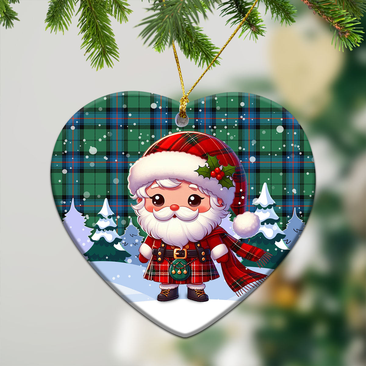 Armstrong Ancient Tartan Christmas Ceramic Ornament - Santa Claus In Kilt Style