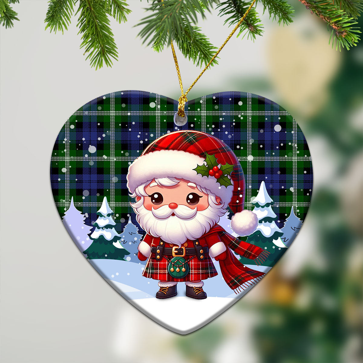 Baillie Modern Tartan Christmas Ceramic Ornament - Santa Claus In Kilt Style