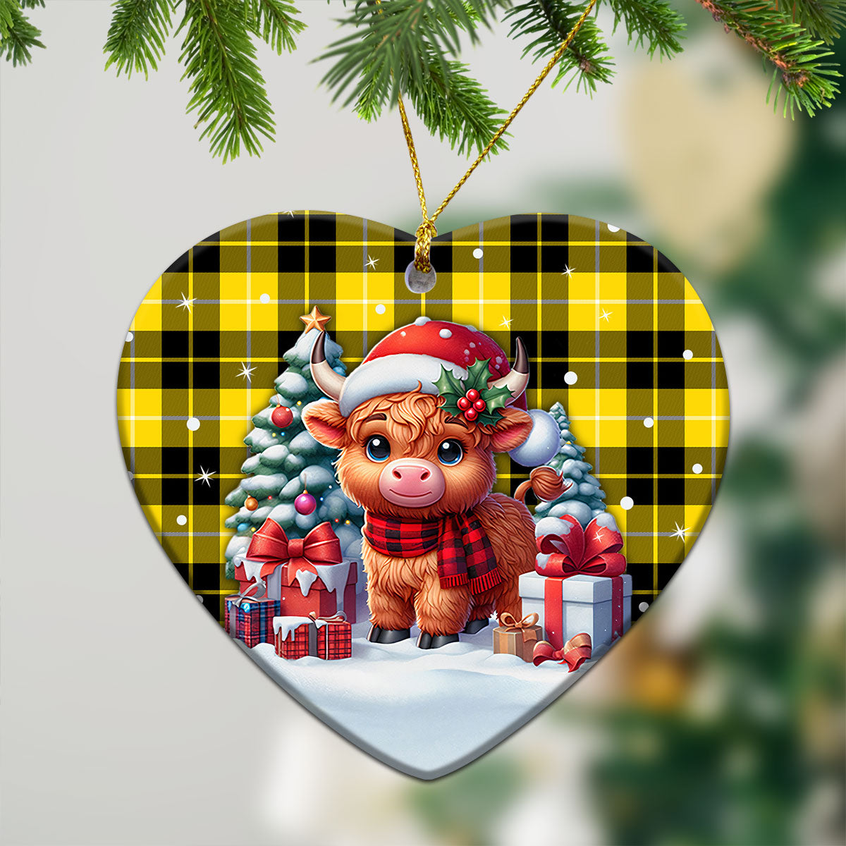 Barclay Dress Modern Tartan Christmas Ceramic Ornament - Highland Cow Winter Style