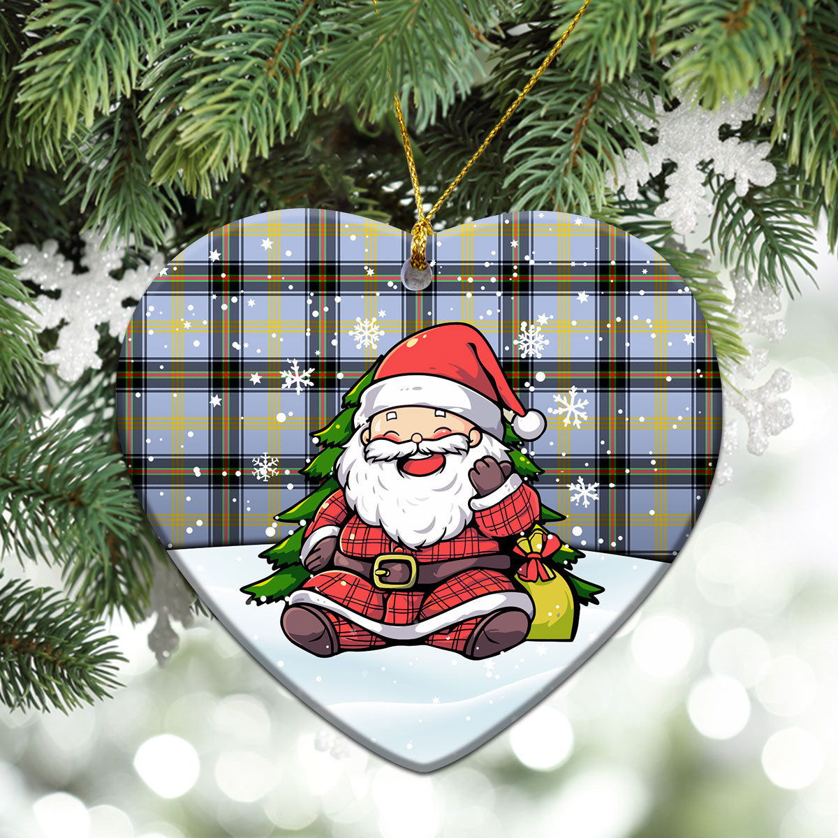 Bell of the Borders Tartan Christmas Ceramic Ornament - Scottish Santa Style