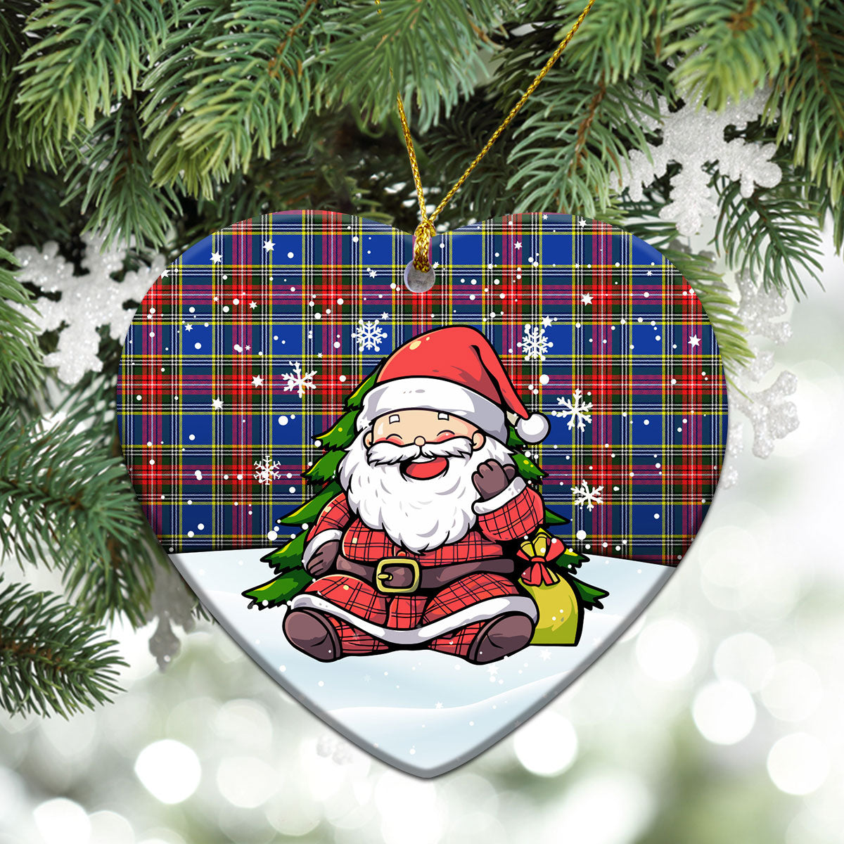 Bethune Modern Tartan Christmas Ceramic Ornament - Scottish Santa Style