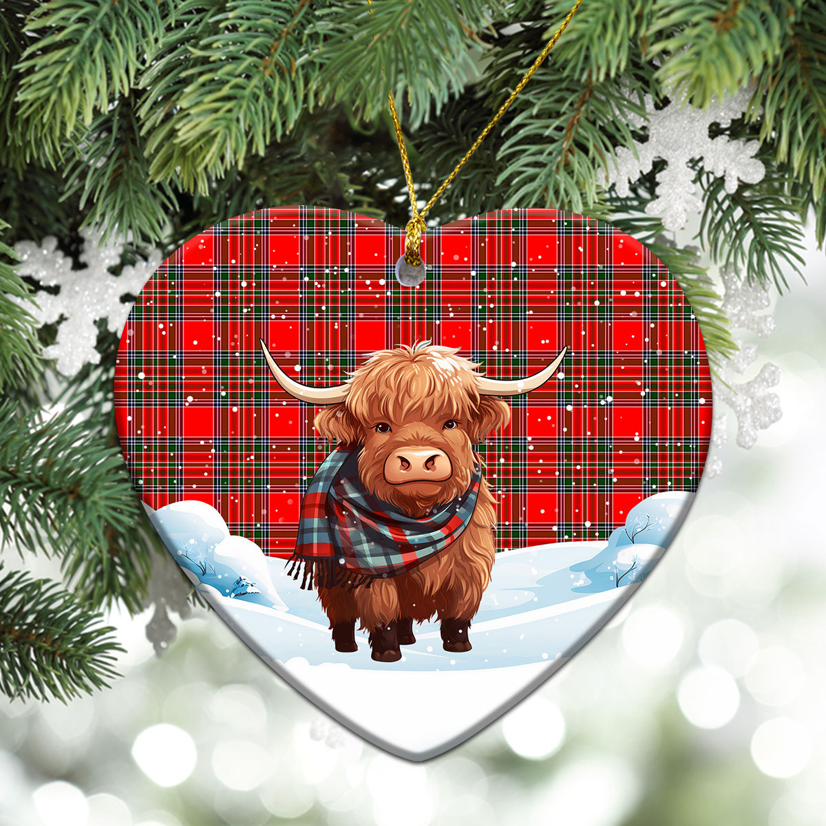 Binning (of Wallifoord) Tartan Christmas Ceramic Ornament - Highland Cows Snow Style