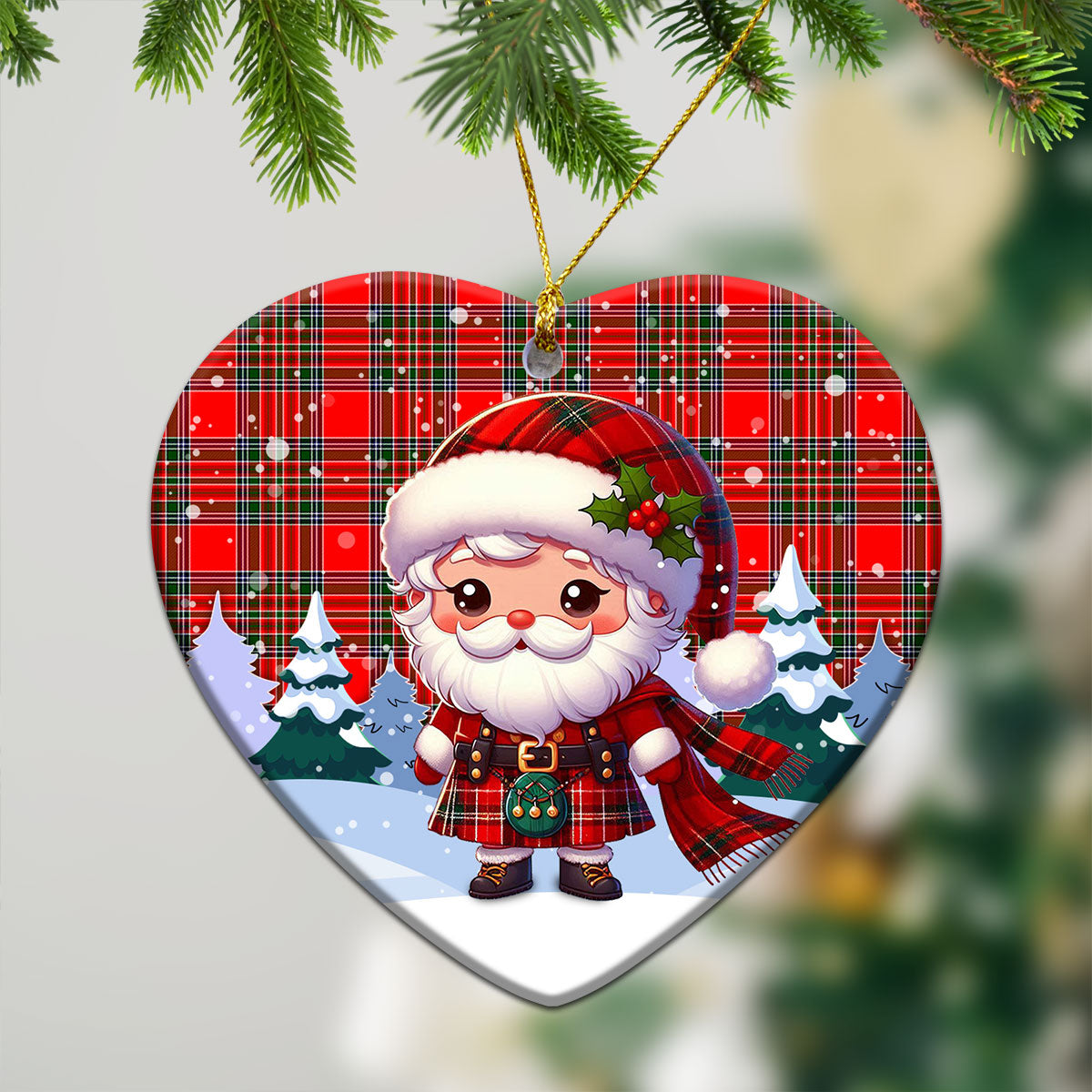 Binning (of Wallifoord) Tartan Christmas Ceramic Ornament - Santa Claus In Kilt Style