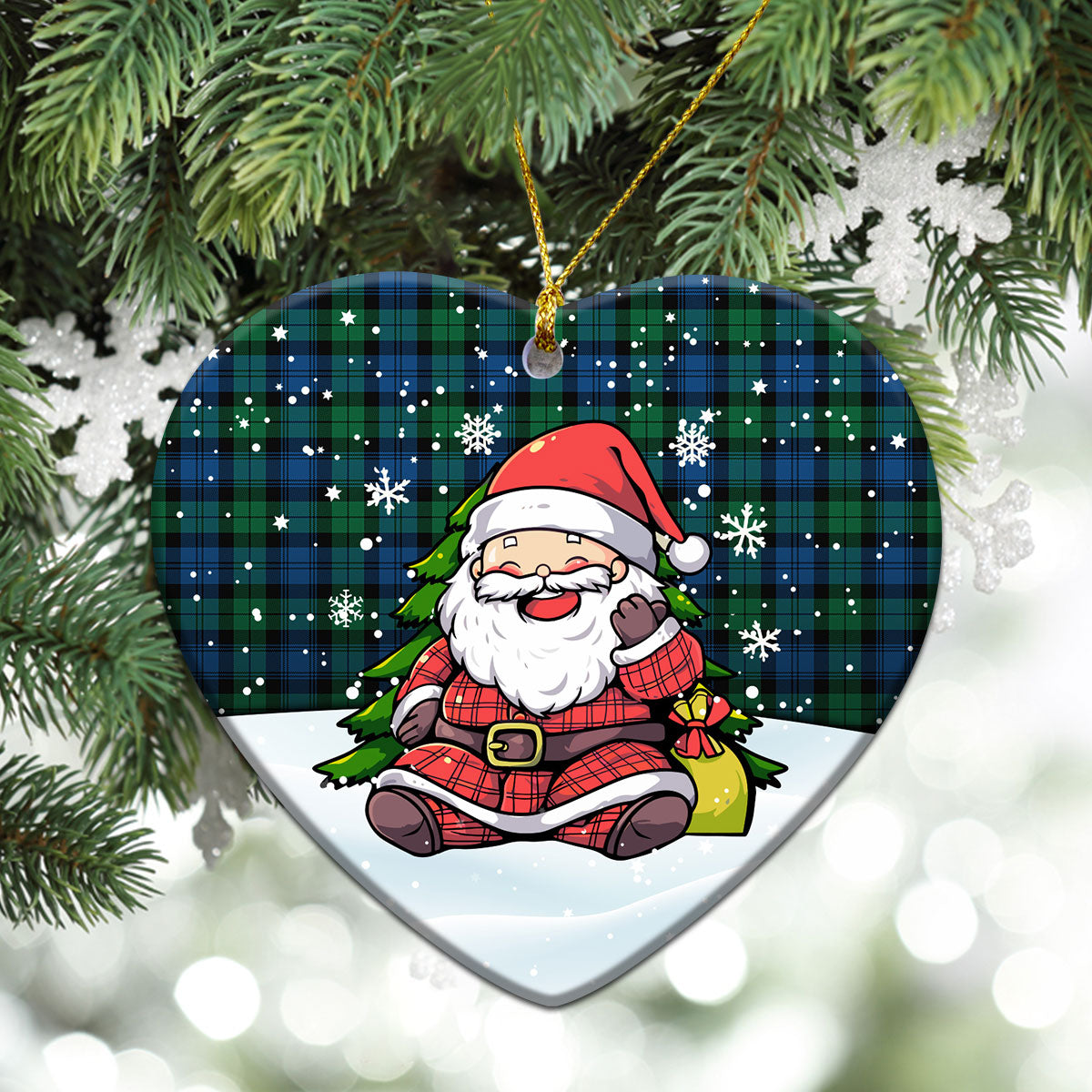 Black Watch Ancient Tartan Christmas Ceramic Ornament - Scottish Santa Style