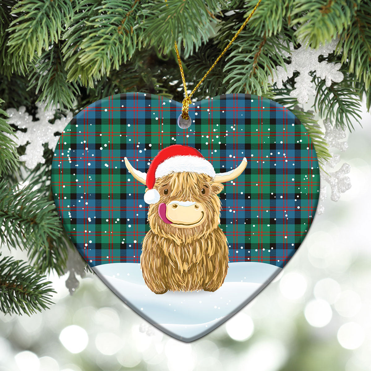 Blair Ancient 01 Tartan Christmas Ceramic Ornament - Highland Cows Style