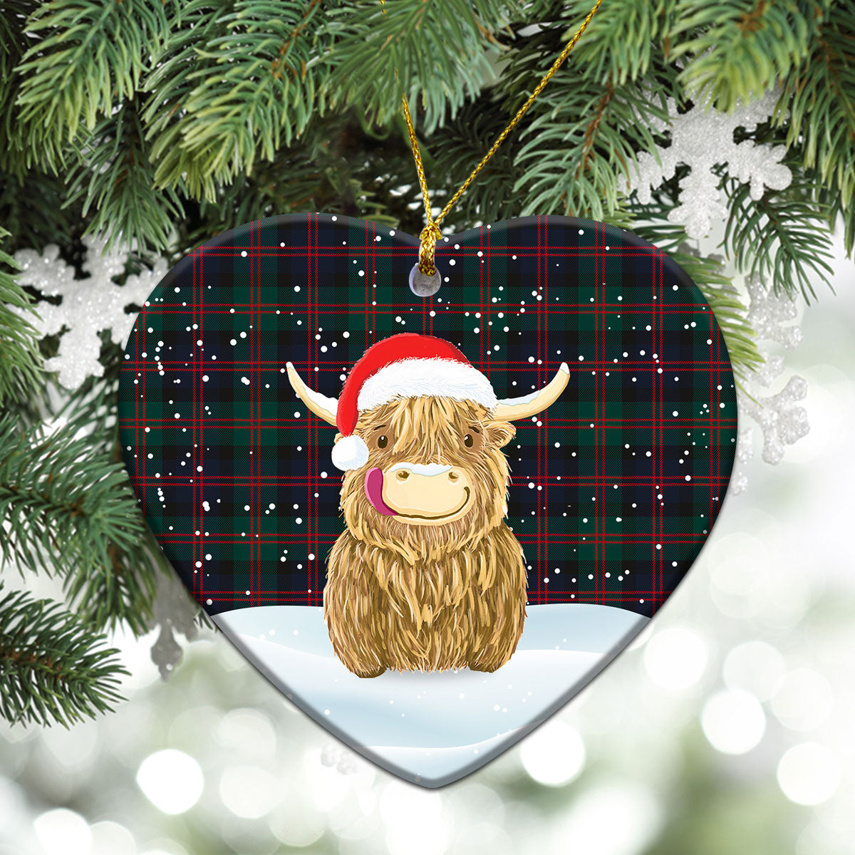 Blair Modern 01 Tartan Christmas Ceramic Ornament - Highland Cows Style