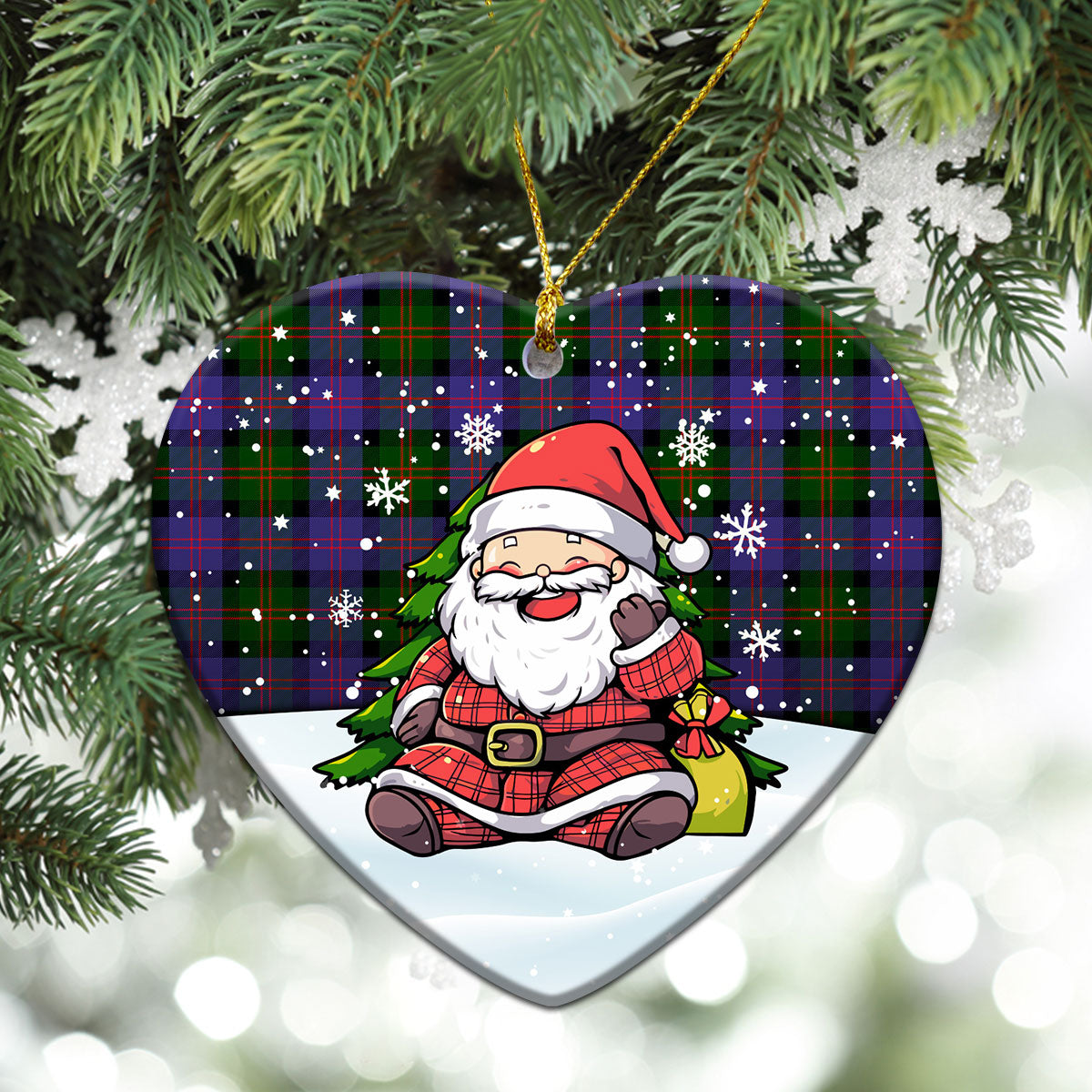 Blair Modern Tartan Christmas Ceramic Ornament - Scottish Santa Style