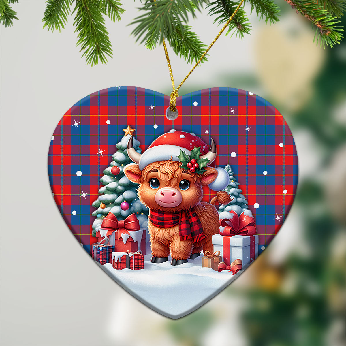 Blane Tartan Christmas Ceramic Ornament - Highland Cow Winter Style