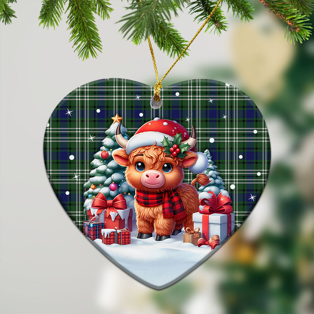 Blyth Tartan Christmas Ceramic Ornament - Highland Cow Winter Style